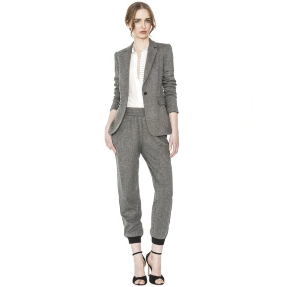 Alice + Olivia - Macey Fitted Notch Collar Tailored Blazer Herringbone Tweed 12 - Picture 2 of 8